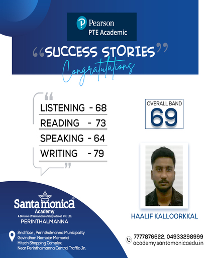 Haalif Kalloorkkal | Scored 69 in PTE